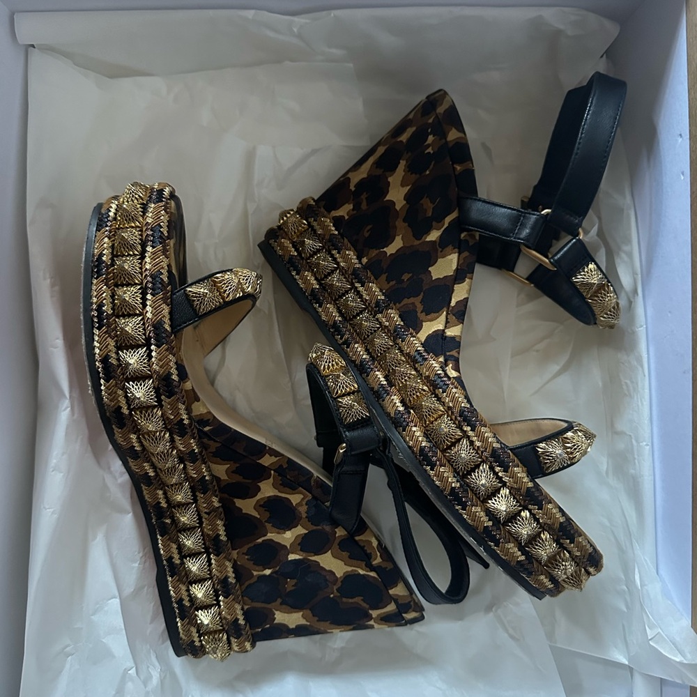 Christian Louboutin Pira Ryad Leopard Satin Bota Wedge size 37